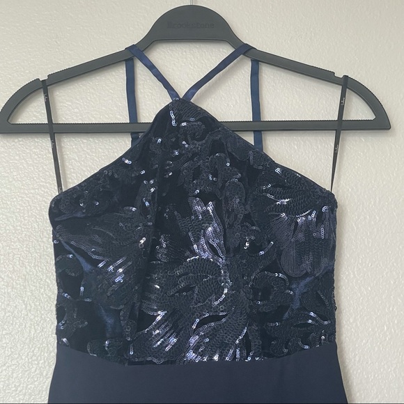 Lulu’s Navy Blue Sequin Halter Skater Mini Dress Size XS - Picture 5 of 14